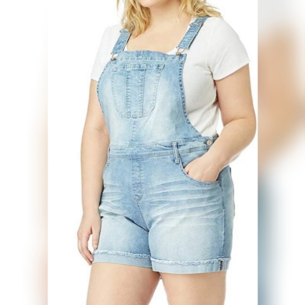 Stretchy Denim Overall Shorts